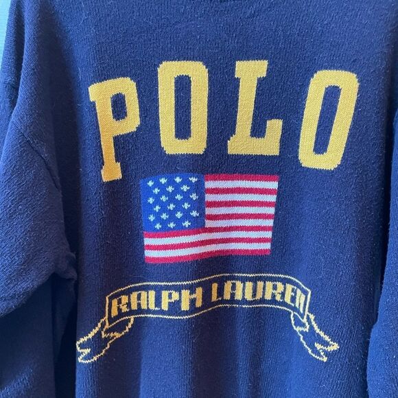 Ralph Lauren Navy Sweater with American Flag Size Large - Picture 2 of 4
